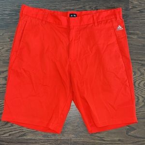 Neon Red 3 stripe adidas 10”inseam Polyester climalite flat front golf shorts 36